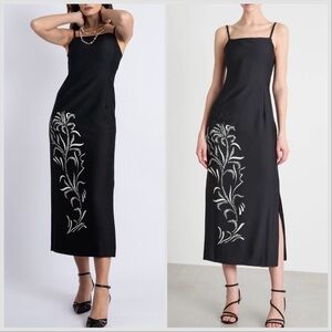 NWT MARELLA Art.365 Black Spaghetti Strap Floral Print Sierra Midi Dress Sz 14